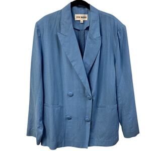Steve Madden‎ Women's Baldwin Blazer L Blue Rayon Linen Spring 90's Boxy Relaxed